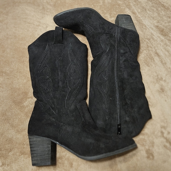 Cowgirl Boots Suede Mid Calf Booties - Picture 7 of 8